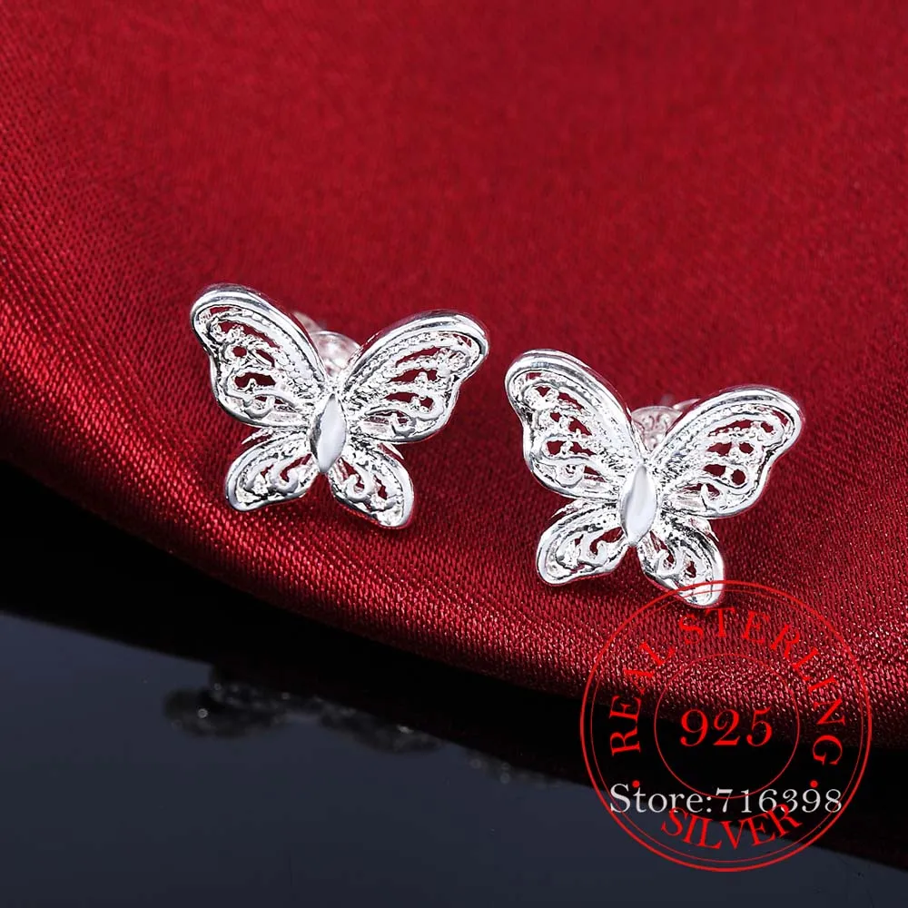 High Quality 925 Sterling Silver Women Jewelry Korean Silver Cute Butterfly Stud Ear Earrings for Women 2020 Wedding Party Gift