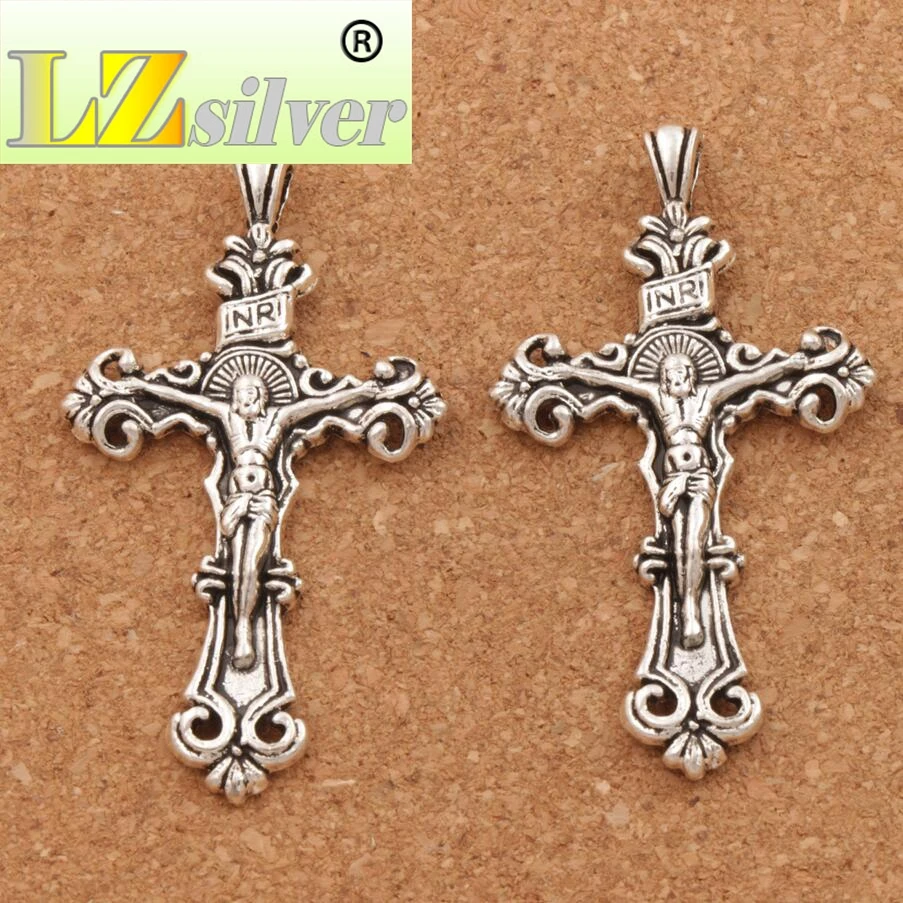 6pcs 59.5x33mm Zinc Alloy Traditional Large Crucifix Pendant Cross Charm Medallion L1656 Metal Classic Lzsilver