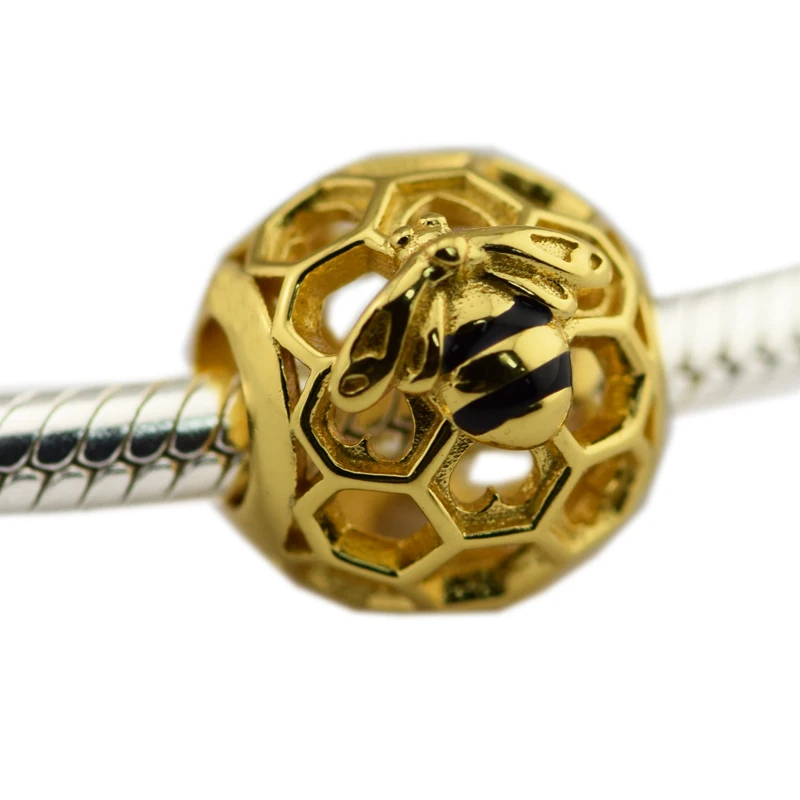 

Shine Collection Golden Honey Charm Fits European Woman DIY Bracelets original sterling silver Beads For Jewelry Making