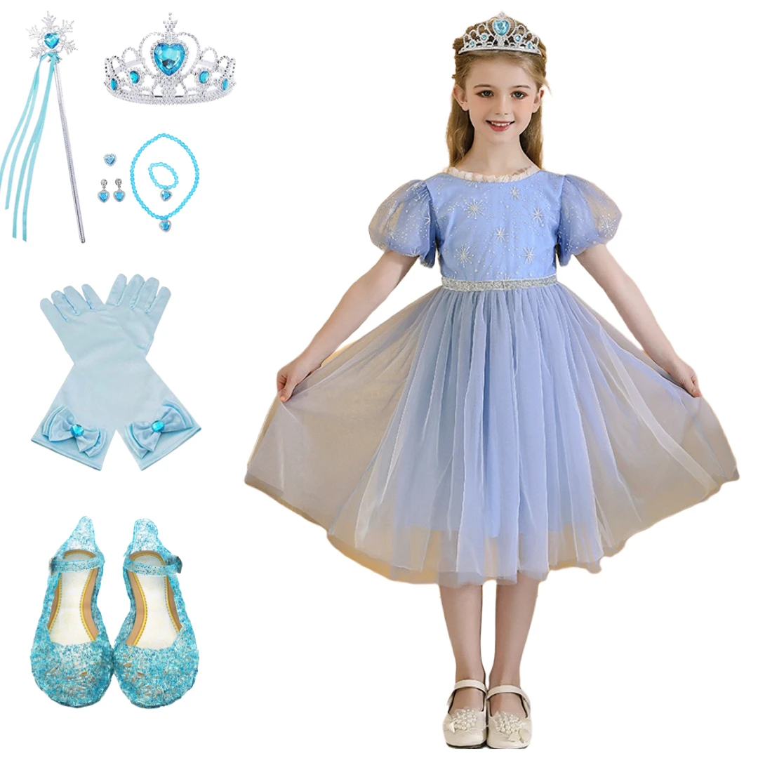 

Fancy Girl Lace Flower Crystal Snow Queen Elsa Princess Dress Elegant Kids Sequins Sling Gowns Child Birthday Party Prom Dress