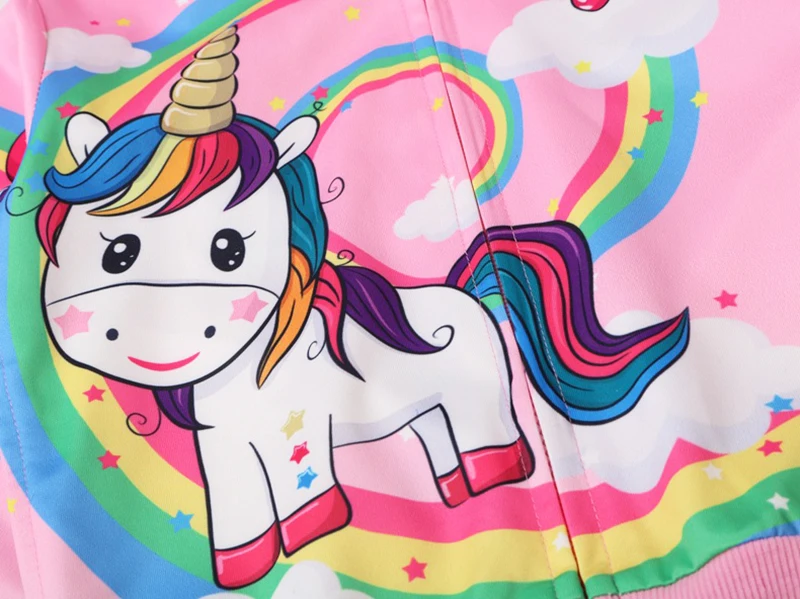 Cute Rainbow Unicorn Kids Jacket Hooded Zipper Children Outwear Cartoon Girls Jacket Spring Autumn Casual Thin Baby Girl Clothes image 6