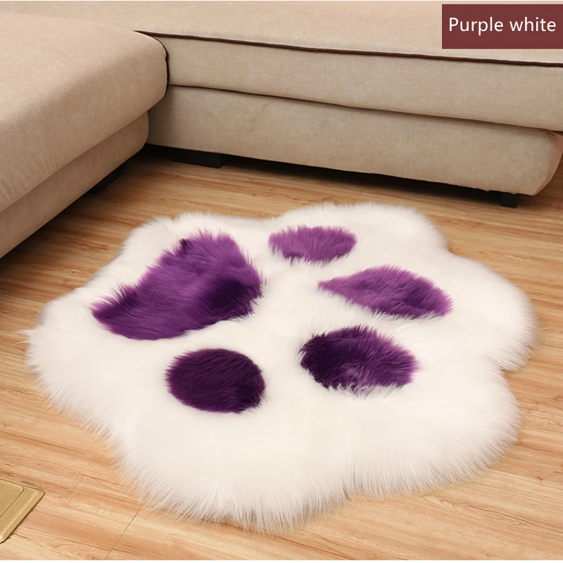 Faux Fur Rug Wool Carpet Soft Bear Paw Footprint Fluffy Plush Cushion Living Room Bedroom Mat Kid Room Home Decor Rug Shaggy Pad