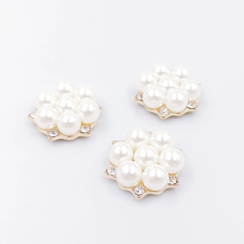 Engood 100Pcs 20mm Pearl Flower Rhinestone Button for Wedding Bag Embellishments DIY Hair Accessoriess HZ509