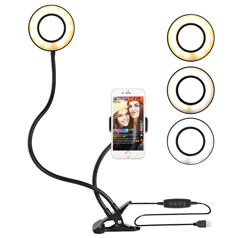 2024 Selfie Ring Light With Flexible Mobile Phone Holder Lazy Bracket Desk Lamp LED For Youtube Live Stream Office Kitchen Stand