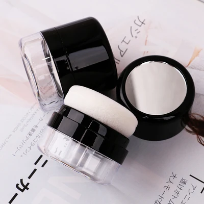 10pcs 10g  Empty Loose Powder jars With Mirror Powder Puff Black DIY Make up Powder Compact Cosmetic Packing Case