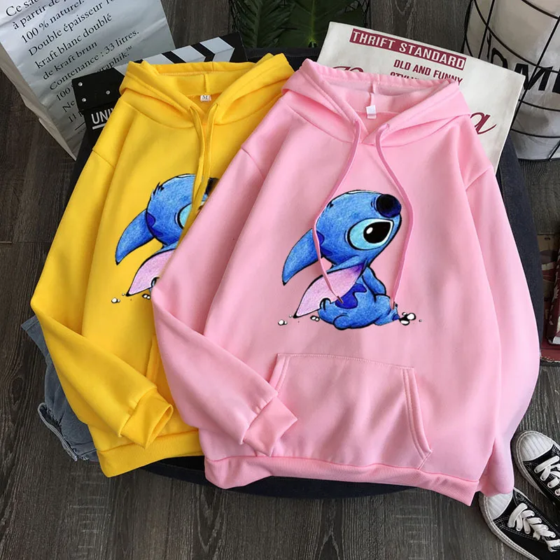 Disney Sweatshirt Couple Shirt All-match Personality Stitch Pattern Hoodie Top  Long Sleeve  Kawaii Clothes  Hoodies Women