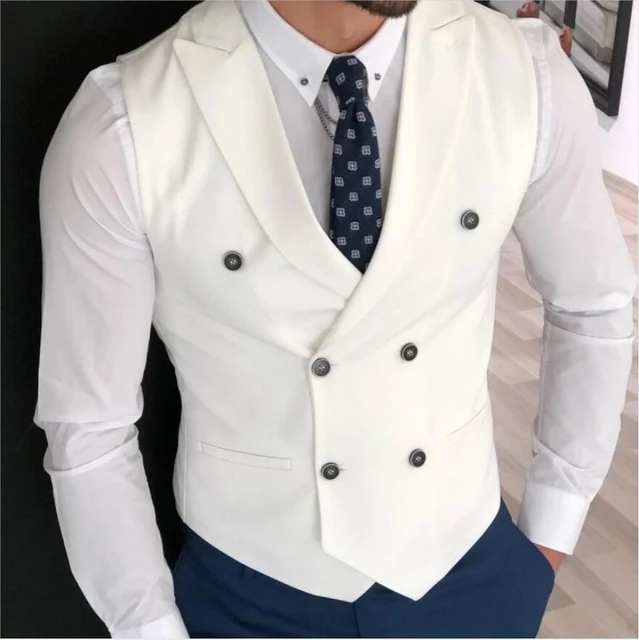Men s Classic Double Breasted Suit Vest White Notch Lapel Waistcoat for Groomsmen for Wedding AliExpress 200000343