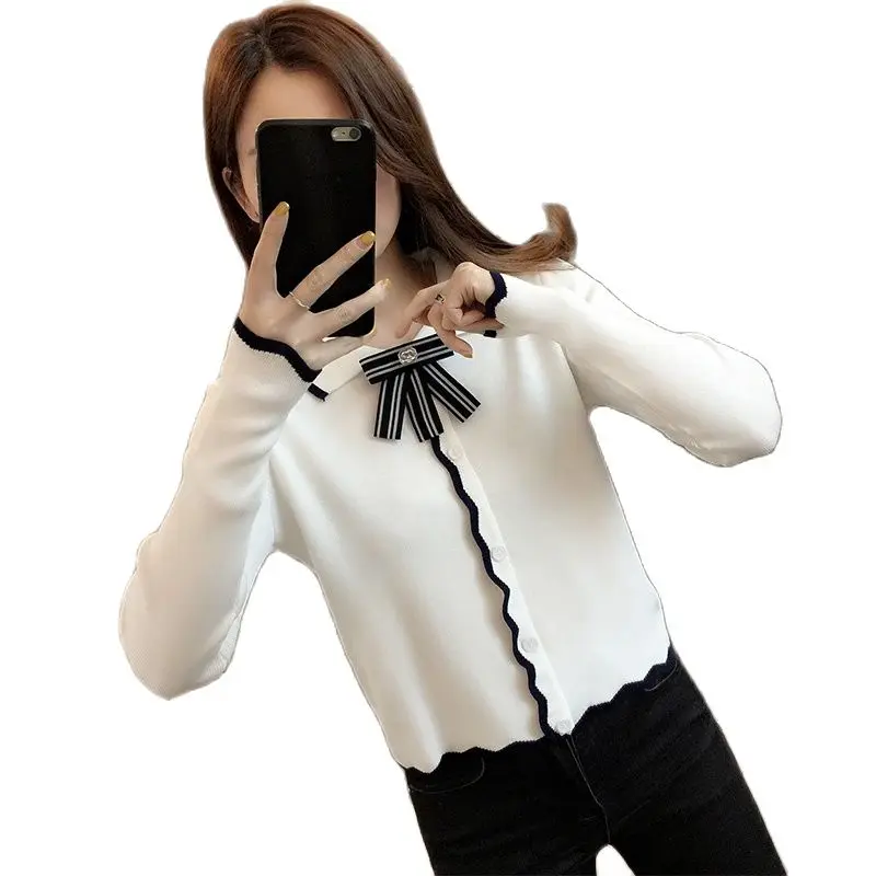 ladies brief paragraph coat induring the spring and autumn thin bowknot sweater render unlined upper garment