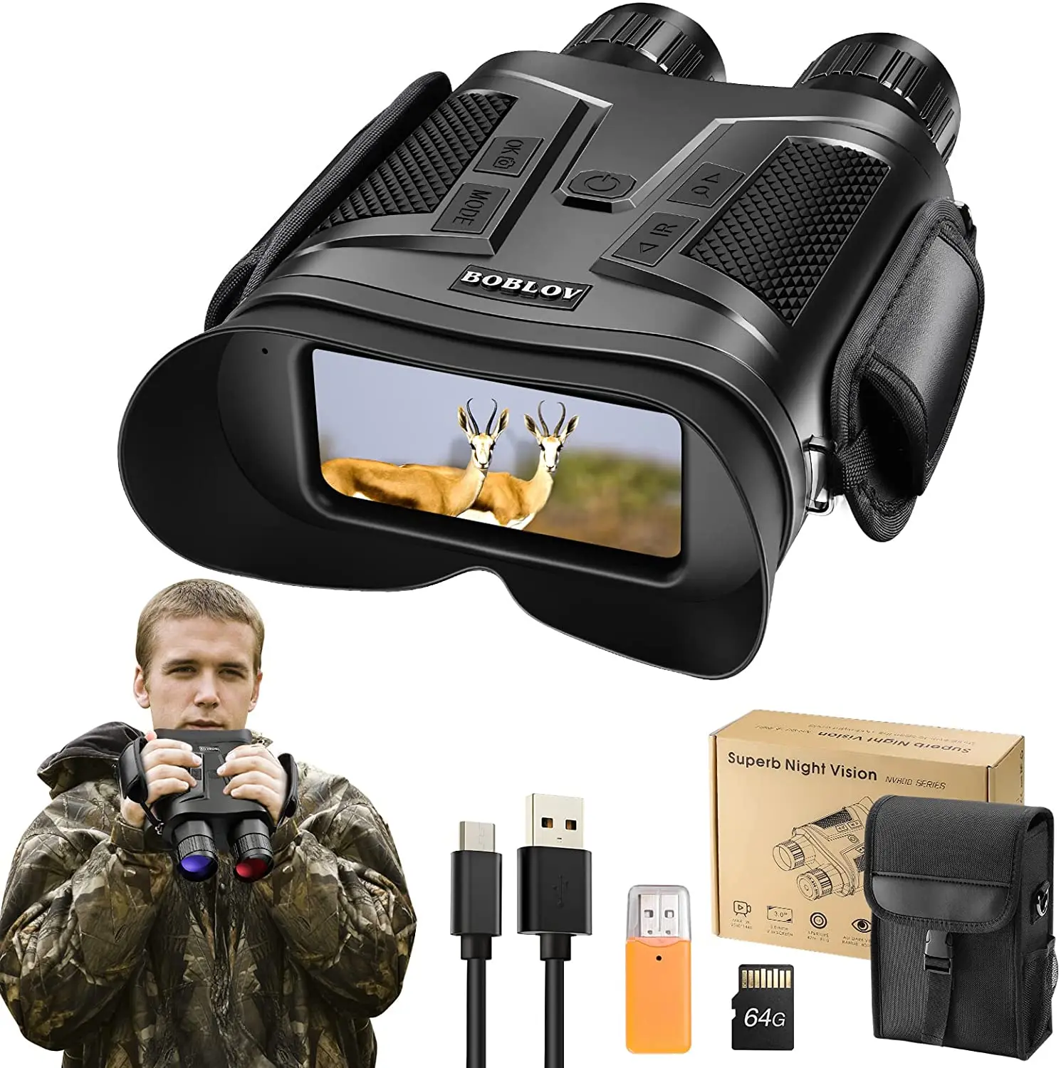 BOBLOV Night Vison Binoculars Googles 1080P 800M Dark Review 8X Digital 5X Optical Magnification Device For Hunting Wildlife