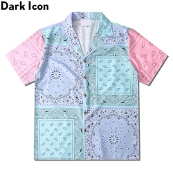 Dark Icon Bandana Patchwork Polo Shirt Men Color Contrast Men's Shirts Man Blouse Streetwear Clothing