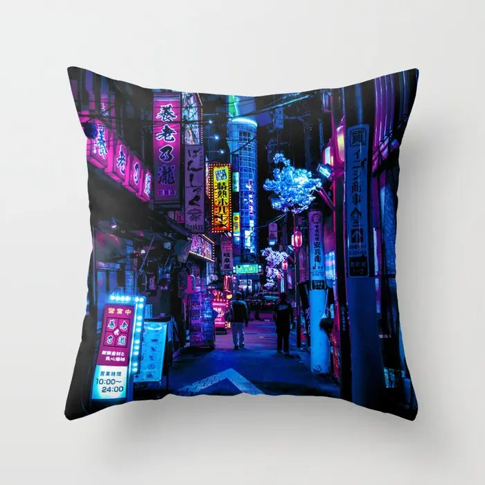 Tokyos Blade Runner Vibes Decorative Pillowcases Cotton Linen Throw Pillow Case Home Sofa Decor Pillowcase