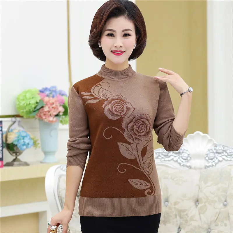 

Middle-Aged Women's Sweater Knit Sweater Autumn Winter 2023 New Loose Mother's Plus Velvet Thick Pullover Top Female