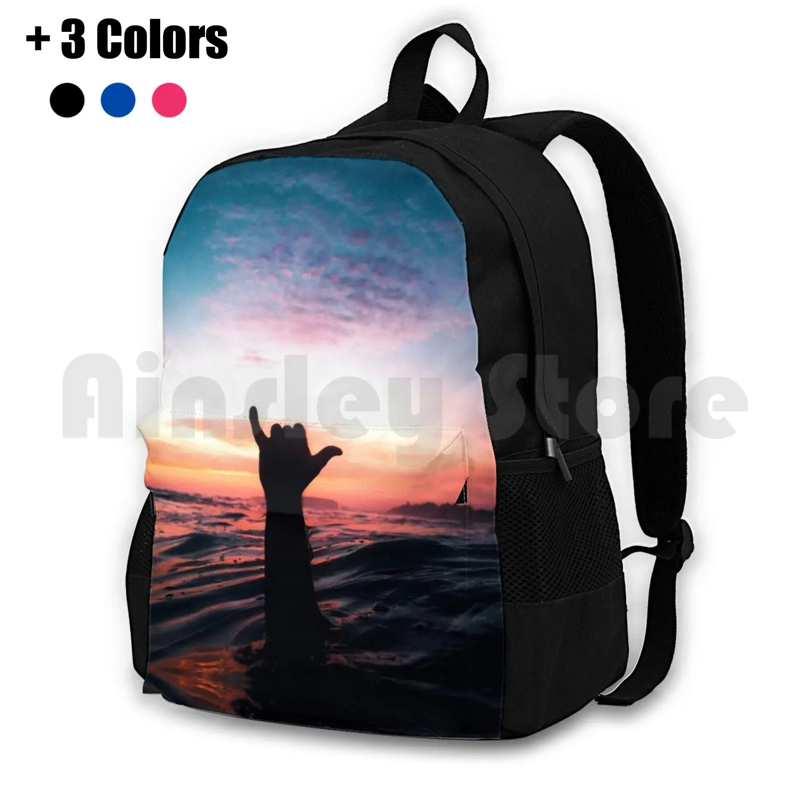 Shaka Outdoor Hiking Backpack Waterproof Camping Travel Surf Surfing Symbol Gesture Water Ocean Deep Sea Open Swim Swimming