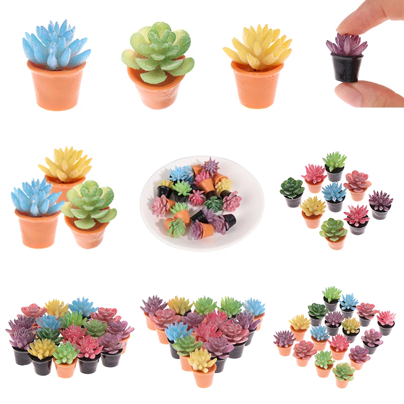 5PCS 1:12 Dollhouse Miniature Green Flower Plant Potted Plants Succulent Plants Home Decor