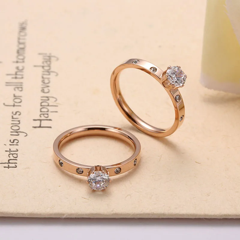 Anti Allergy Titanium Steel 1 Big 4 Small Cubic Zirconia Wedding Ring For Woman Rose Gold Color Crystal Wedding Jewelry bague