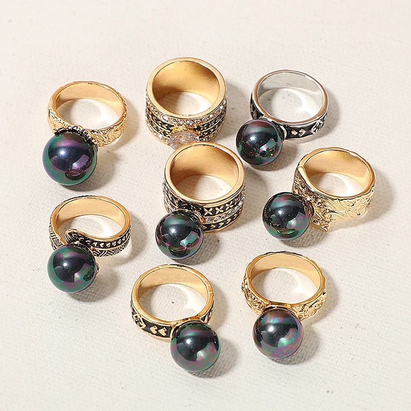 KOMi Hawaii Polynesian Style Finger Rings for Women Men Grey Pearl Dripping Oil Ring Couple Jewelry  US SIZE 6-12 K6465