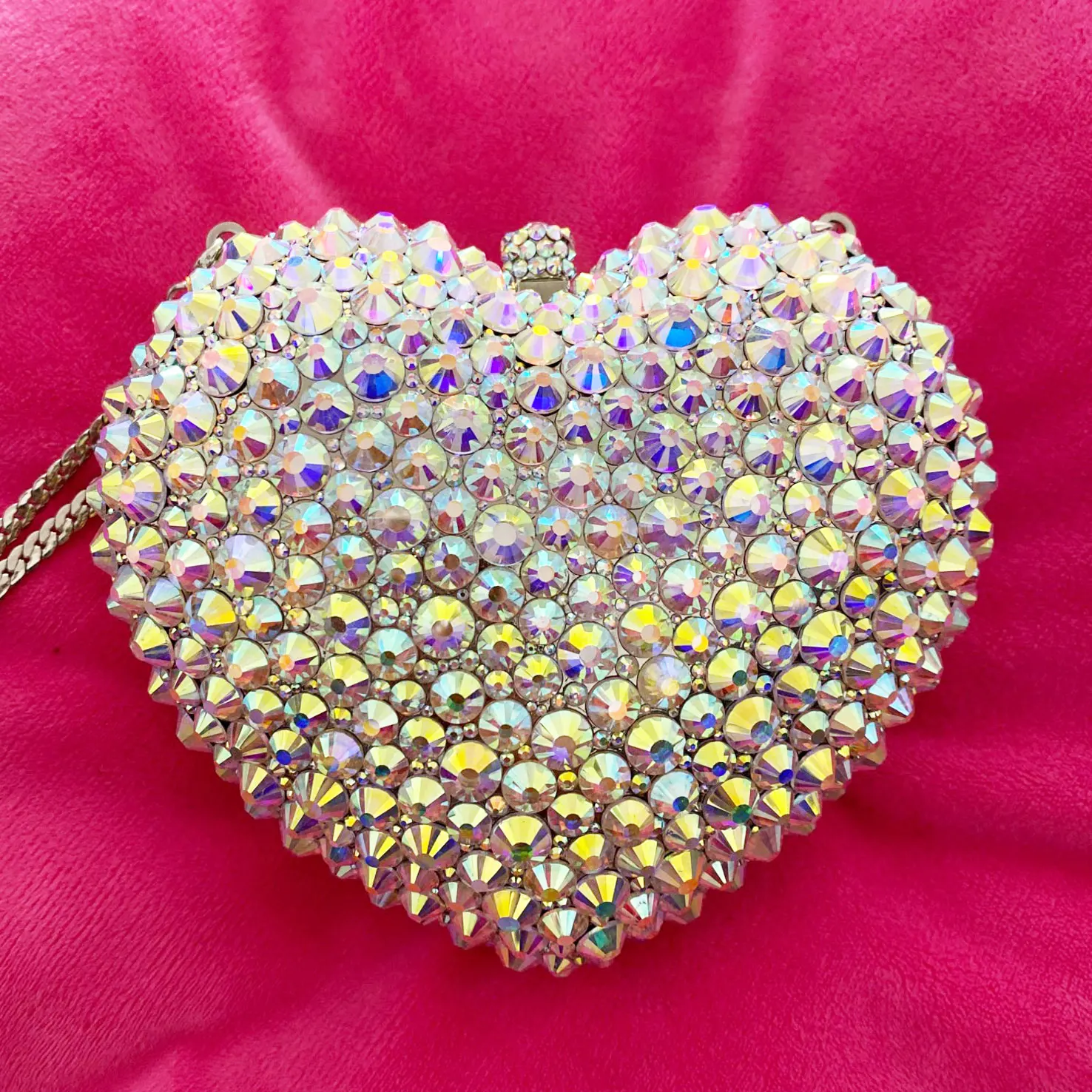 Luxury Rainbow Colorful Heart Crystal Evening bags Pink Green Party Purse Women Wedding Handbags Ladies Clutch Bags sc010