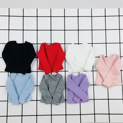 Handmade Pure Color Long Sleeve T-Shirt Black/White/Pink/Red/Blue/Gray/Violet Casual Shirt for Blyth Licca 1/6 Dolls Clothes