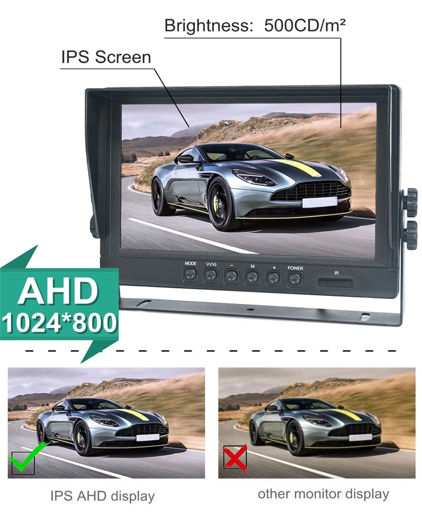 DIYKIT 9inch AHD IPS 1024x800 HD Car Monitor Rear View Monitor Support 256GB SD Card AHD Car Camera Video Recording