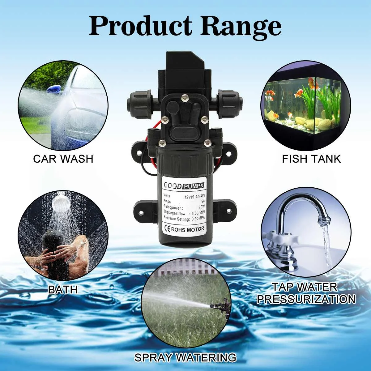 Bomba de agua de diafragma Micro eléctrica, interruptor automático, lavado de coche de alta presión, 6l/min, 12V, 72W