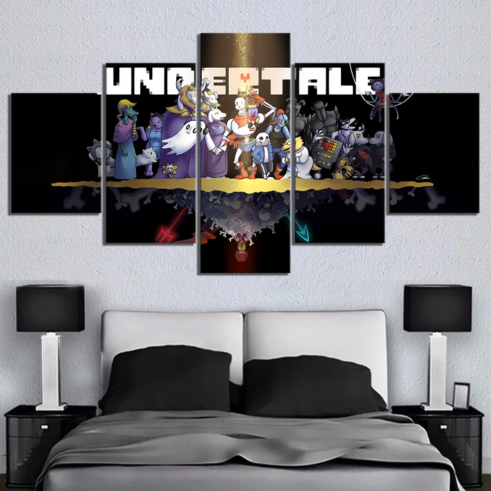 Gamer Wall Art 5 Panel UNDERTALE Game Modular Canvas Posters Pictures HD Prints Paintings Home Decor Living Room Decoration