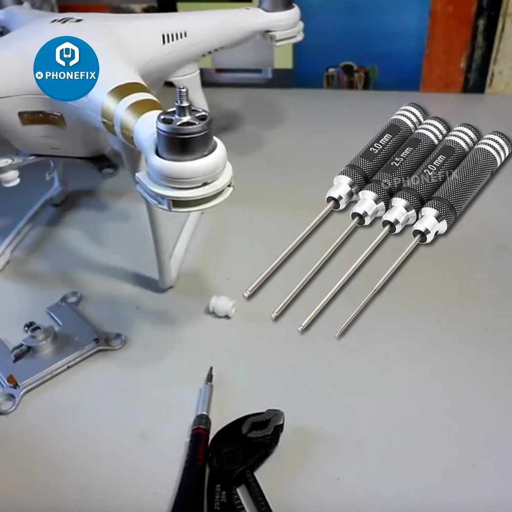 Kit de herramientas de destornillador Hexagonal de 4 piezas, juego de destornilladores hexagonales de 1,5/2/2,5/3mm para helicóptero de control remoto, FPV, Dron de carreras, reparación de modelos de avión