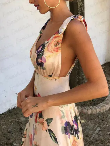 Lato nowo panie V Neck Sundress seksowna długa sukienka Backless wieczór Party drukowane sukienki plażowe podróży