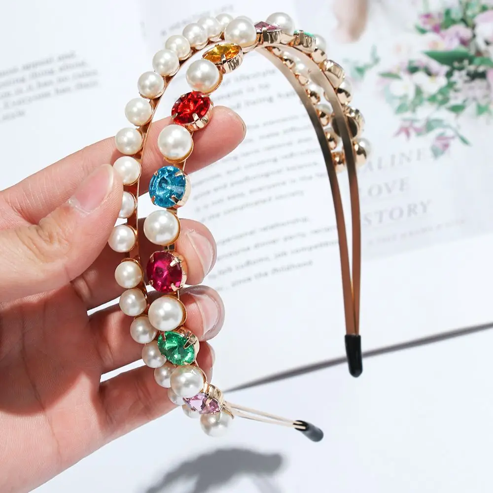 New Elegant Baroque Style Pearl Hair Band Gem Crystal Head Wrap Rhinestone Headband
