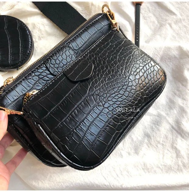 Alligator print women shoulder bag luxury designer wide strap Crossbody bag chain Sling bag pu leather ladies 3 bag set handbag