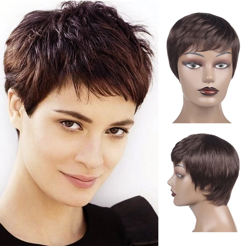 Kort Haar Pruik Synthetische Krullend Pruik Voor Zwarte Vrouwen Korte Zwarte Pixie Cut Pruiken Hittebestendige Vezel Haar Pruiken