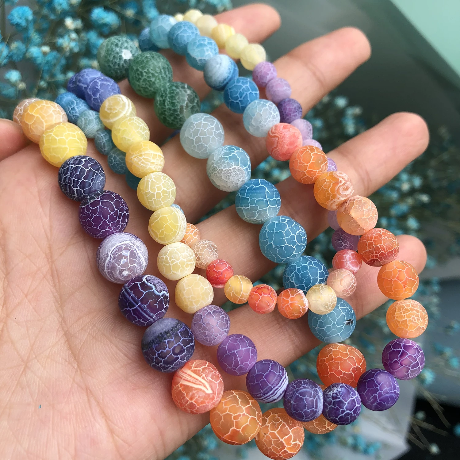 Natural Coloful Frost Cracked Agates Stone Beads Round Loose Spacer Beads for Jewelry Making DIY Bracelet Neckalce 4/6/8/10/12mm