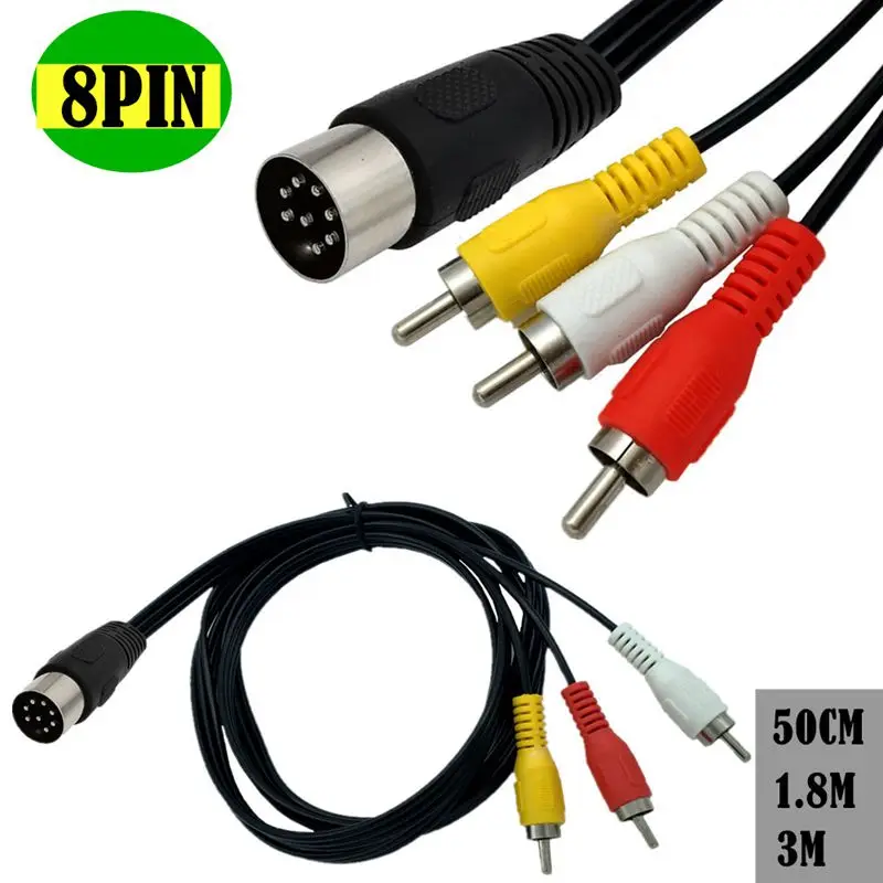 Din 8 Pin To 3RCA Cable 8Pin Din Male Plug To 3-RCA 3*RCA Male Audio Adapter Cable 0.5M1.8M 3M