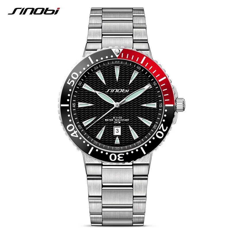 SINOBI Top Brand Man Watches Sapphire Luxury Quartz Wristwatch Stainless Steel Waterproof Men\'s Calender Clock Relogio Masculino