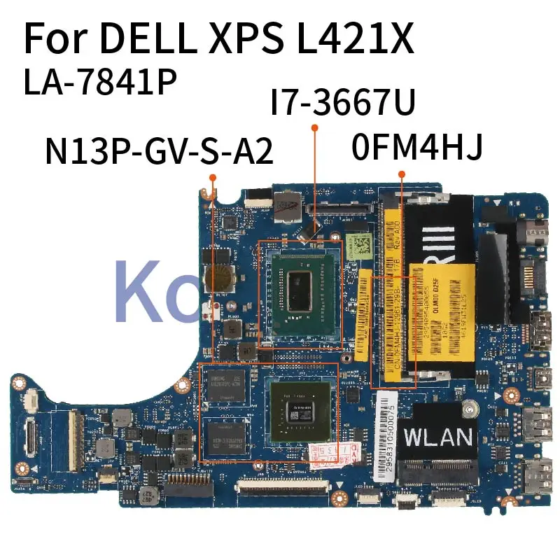 KoCoQin CN-0FM4HJ 0FM4HJ laptop Motherboard For DELL XPS 14 L421X LA-7841P SR0N5 I7-3667U Mainboard N13P-GV-S-A2