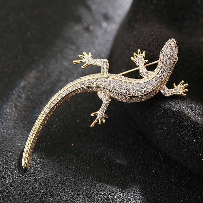 Luxury Crystal Cubic Zirconia Lizard Brooch Salamander Pin Badge Gecko Cute Vintage Jewelry Animal Brooches Pins Christmas Gift