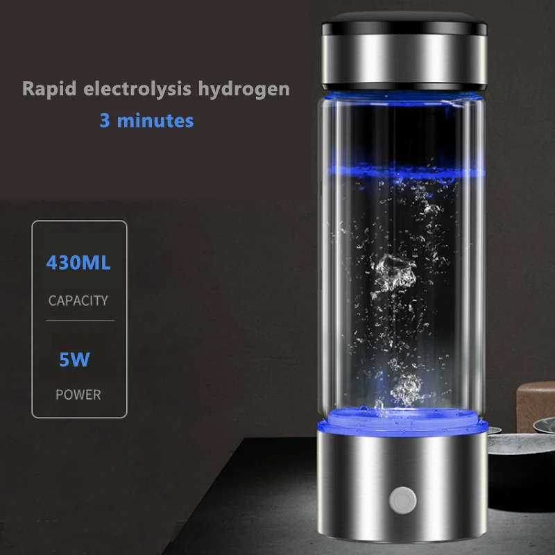 Hydrogen Generator Cup Water Filter 430ML Alkaline Maker Hydrogen-Rich Water Portable Bottle Lonizer Pure H2 Electrolysis