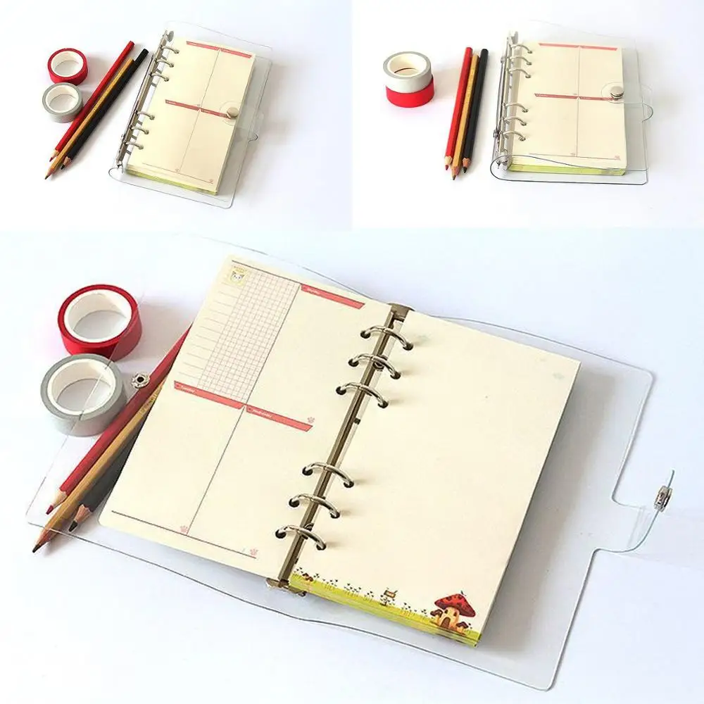 A5 A6 A7 Transparent Ring Binder File Folder 6 Round Ring Soft PVC Binder Loose Leaf Notebook Cover Folder Protector