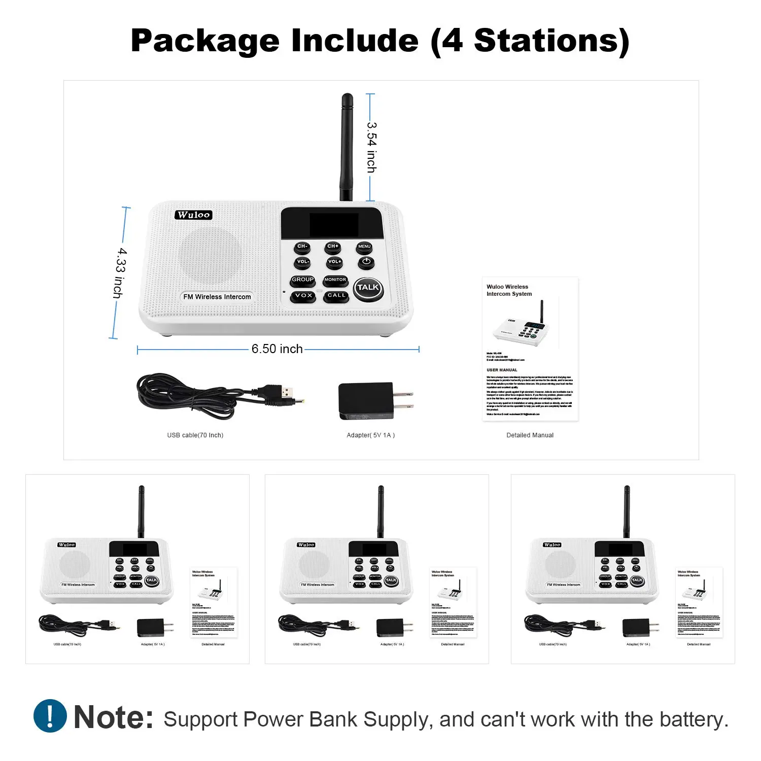 Wuloo Wireless Home Intercom Systeem Voor Huis Kantoren Communicatie 1 Mijl 22 Kanaals 100 Digitale Code Scherm