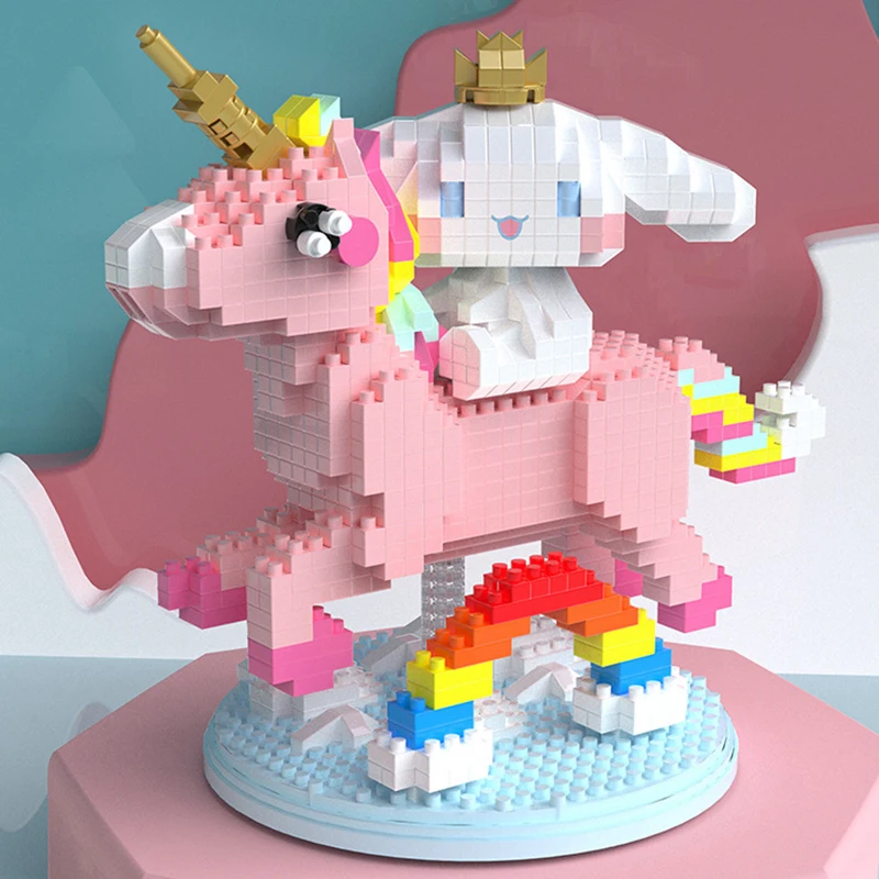 Kawaii Cinnamoroll Micro Building Blocks Sanrio Rainbow Pony 3D Model  Assembled Mini Bricks Figure Toy For Kid Gifts