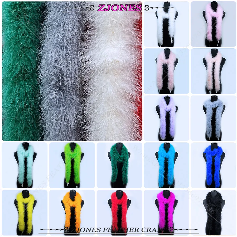 New Arrival Thicker 2 Meters 40g Fancy Soft Dyed Multicolored Turkey Feather Boa Marabou Feathers Scarf Clothing Wedding  Deco