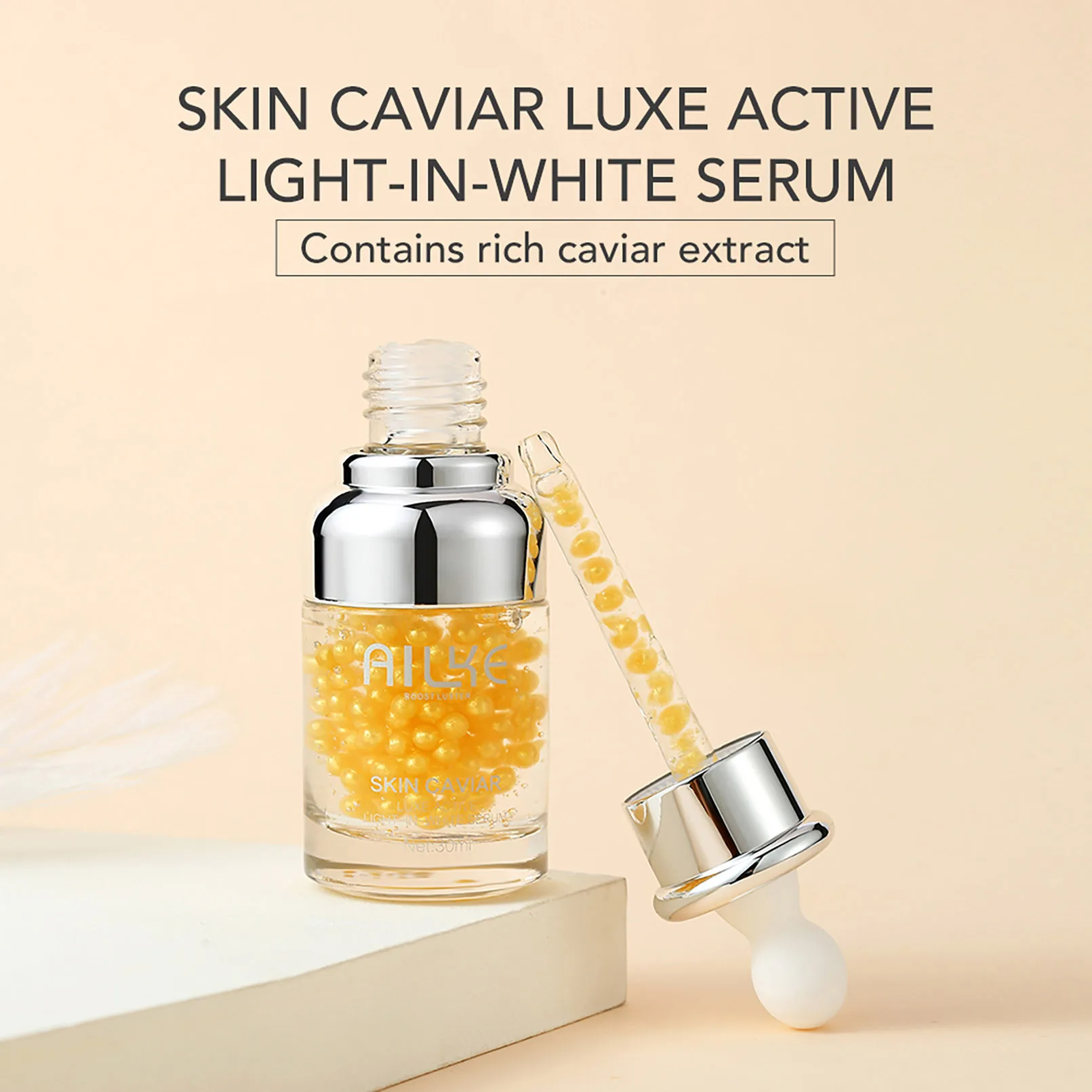 AILKE Caviar Extract Whitening Face Essence, Reduce Wrinkles, Fine Lines, Moisturize, With Sodium Hyaluronate Facial Serum