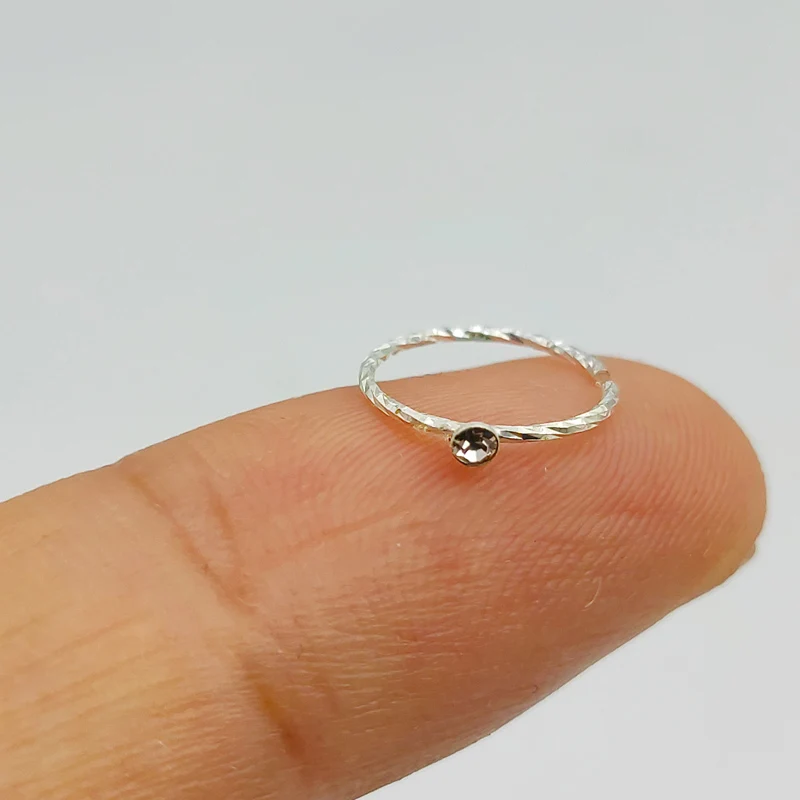 925 Sterling Silver Swil Twist Piercing Nose Hoop With Clear Stone Open Nose Ring piercing Jewelry 20pcs/pack