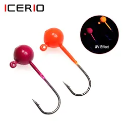 ICERIO 10PCS  3g 5g Weighted Round Shape UV Coated Paint jig head Hook Barbed Fishing Hook Soft Worm Lure Hook Orange Rose