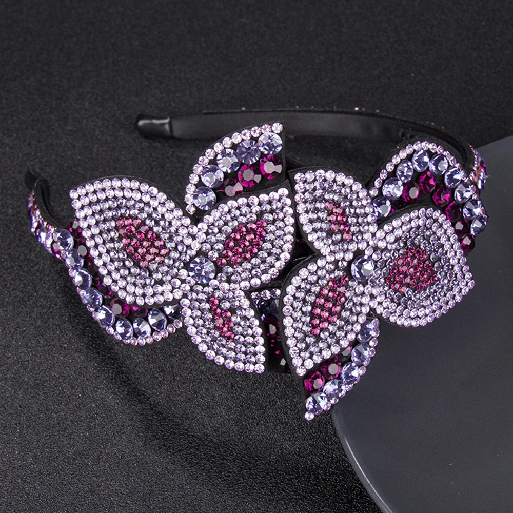 Temperament Princess Big Flower Head Wear Headband for Women Rhinestone Non-slip Border Girl Hairpin Fancy Hair Accessories Gift