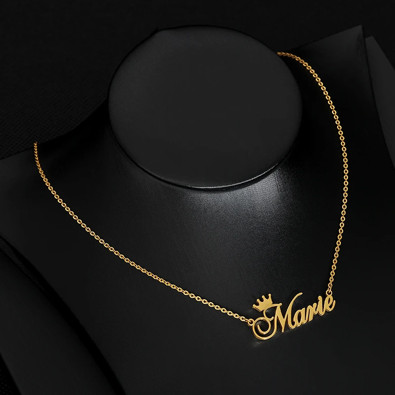 Custom Name Crown Font Necklace For Women Nameplate Personalized Stainless Steel Chain Choker Customized BFF Jewelry Gift