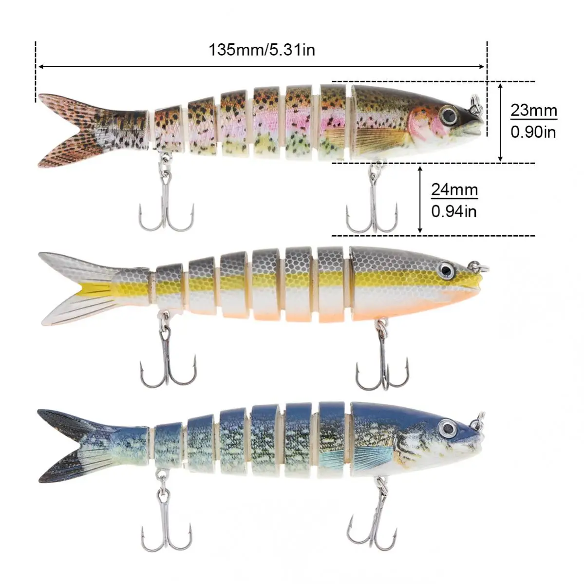 3pcs/set 8 Segments Fishing Lures 13.5cm 19g Fish Minnow Swimbait Tackle Hook Crank Bait