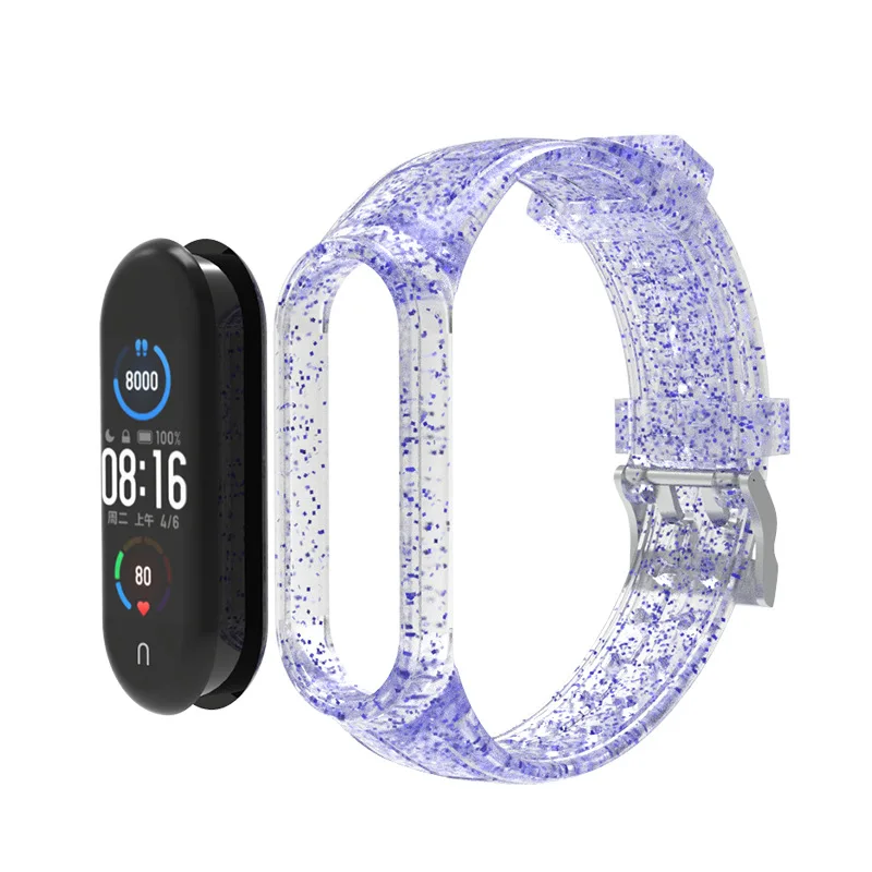 7 Colors Silicone Wristband Strap Watch Band For Xiaomi Mi Band 5 4 3 Smart Bracelet Watch Strap For Miband 3 4 5 Glitter Straps