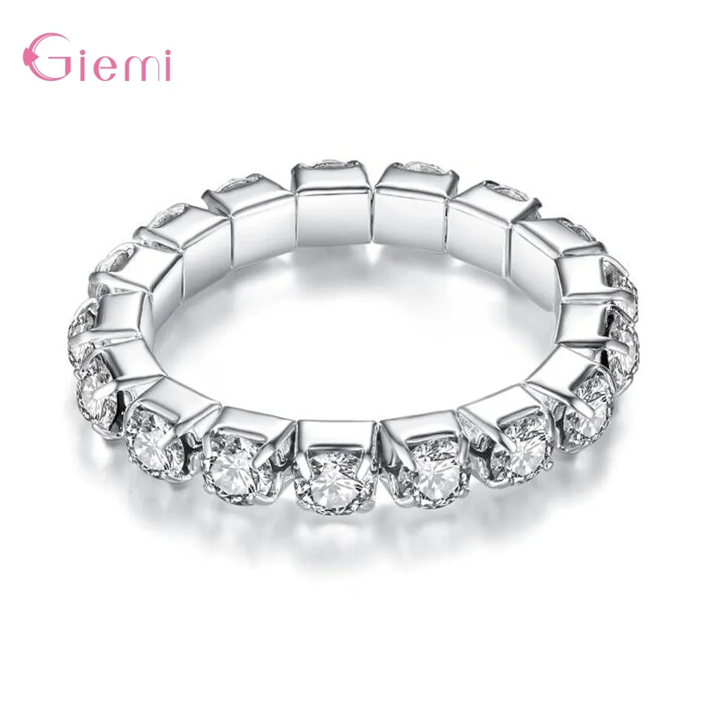 Fashion Channel Setting Party Classic Jewelry Silver Elastic Zircon Multi Row Full Rhinestone Crystal Stretch Rings For Women