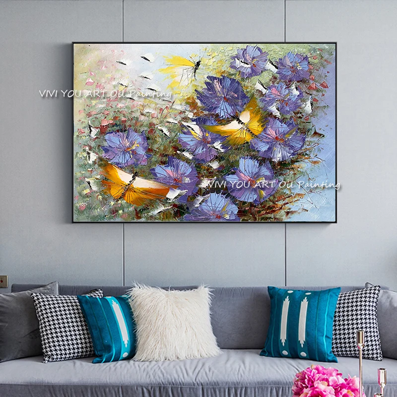 

100% Hand Painted Abstract Purple Flower Oil Painting On Canvas Wall Art Wall Adornment Pictures Painting Live Room Home Decor