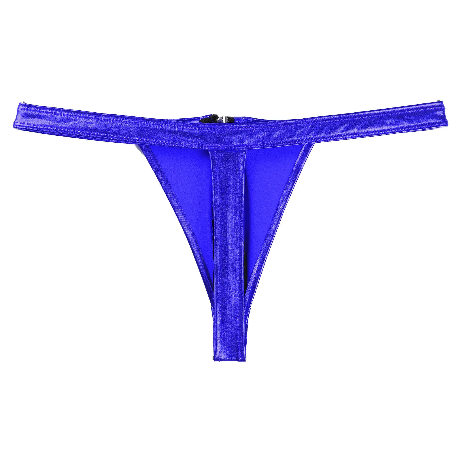 Calcinha de cor sólida brilhante dos homens bojo bolsa g-string tanga zíper brilhante frente cueca elástica cintura baixa t-back breve